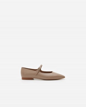 Beige Flattered Camila Leather Shoes Ballet Flats | DNZVO25605