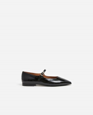 Black Flattered Camila Leather Shoes Ballet Flats | SNZVO35547