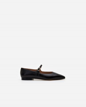 Black Flattered Camila Leather Shoes Ballet Flats | DNZVO47823