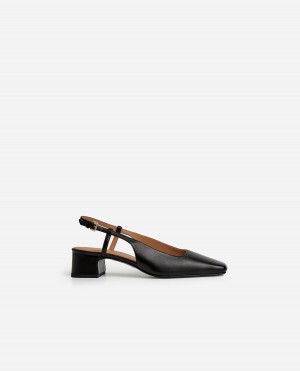 Black Flattered Elin Leather Shoes Heels | ANZWC92332