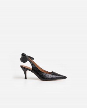 Black Flattered Franchesca Leather Shoes Heels | NZZPD80341