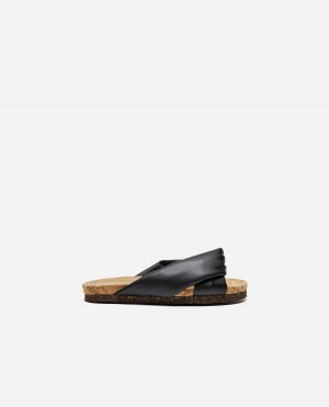 Black Flattered Lou Vegan Material Shoes Sandals | NZEGJ23423