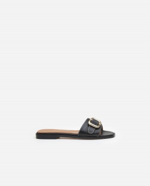 Black Flattered Mimi Leather Shoes Sandals | FNZUI40599