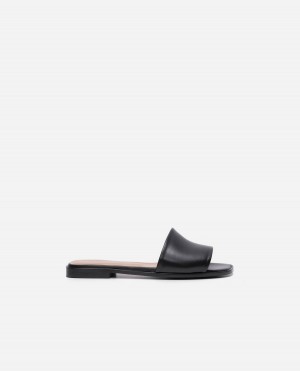 Black Flattered Mouna Leather Shoes Sandals | NZJBT73125