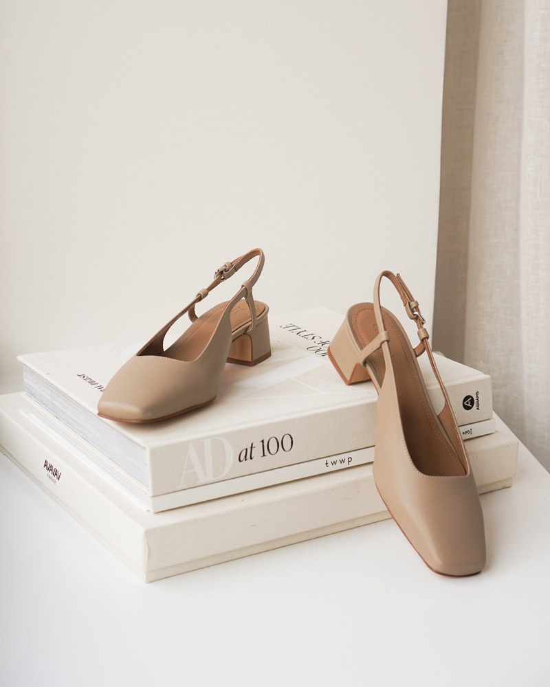 Beige Flattered Elin Leather Shoes Heels | QNZUV90327