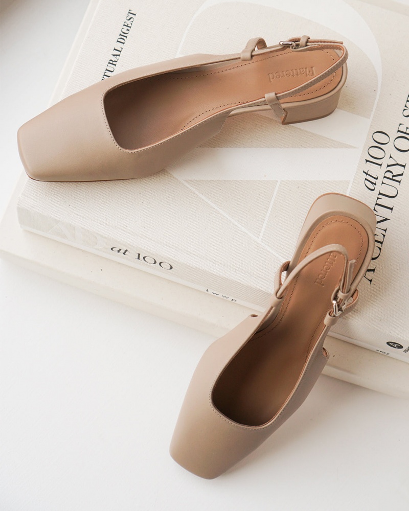 Beige Flattered Elin Leather Shoes Heels | QNZUV90327