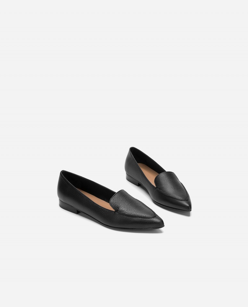 Black Flattered Alex Leather Shoes Loafers | BNZSD89518