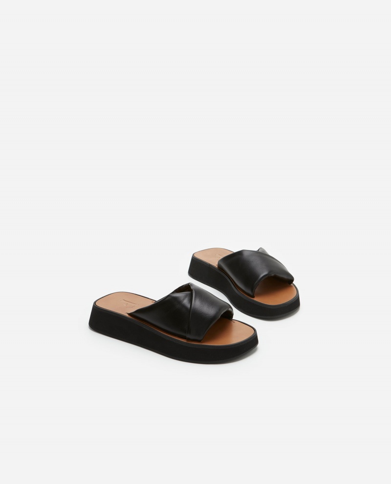 Black Flattered Bea Leather Shoes Sandals | SNZNY39556