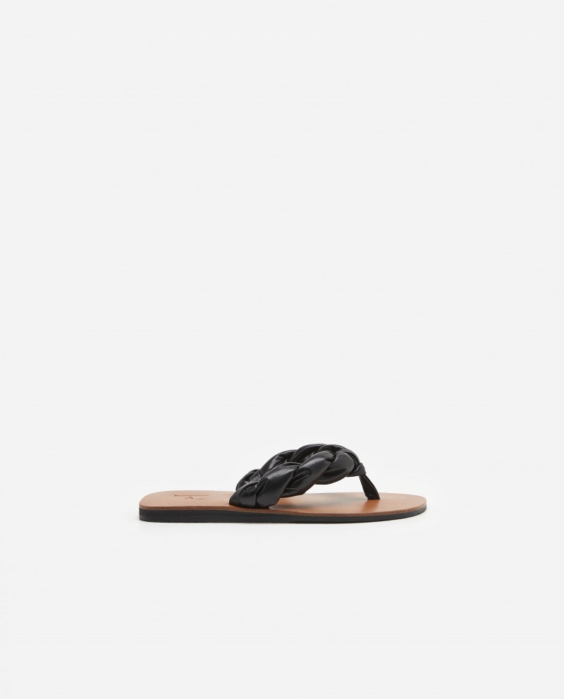 Black Flattered Blanche Leather Shoes Sandals | FNZHY81456