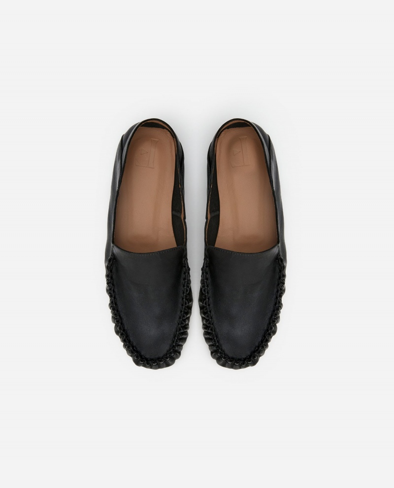 Black Flattered Bon Bon Leather Shoes Loafers | XNZGW48346