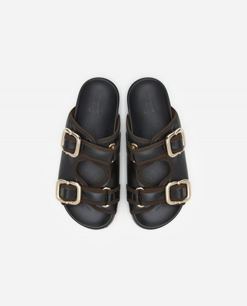 Black Flattered Bono Leather Shoes Sandals | YNZVQ40913