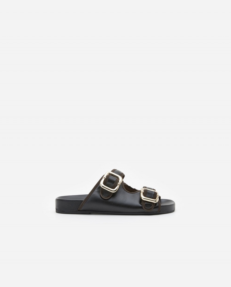 Black Flattered Bono Leather Shoes Sandals | YNZVQ40913