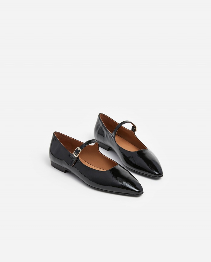 Black Flattered Camila Leather Shoes Ballet Flats | SNZVO35547