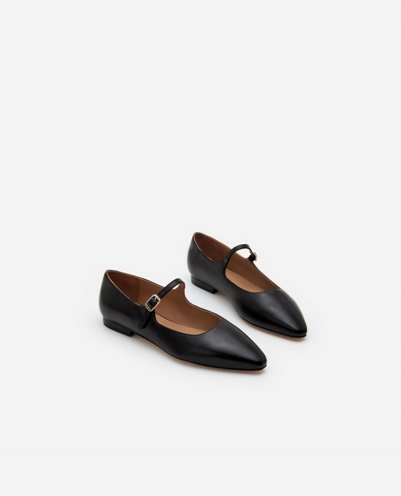 Black Flattered Camila Leather Shoes Ballet Flats | DNZVO47823