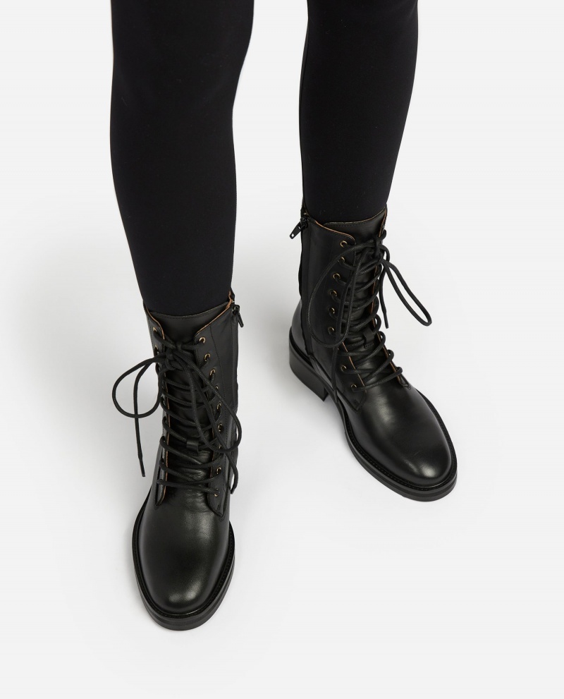 Black Flattered Felicia Leather Shoes Boots | SNZNY86484