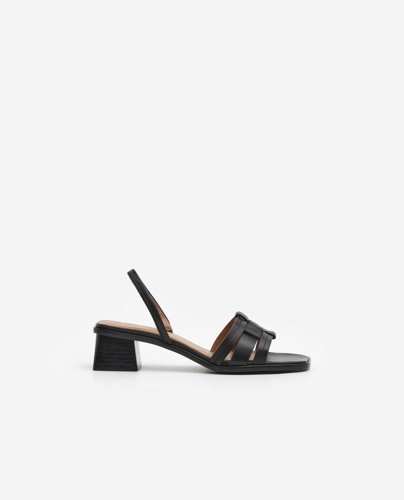 Black Flattered Freja Leather Shoes Heels | XNZBH58750