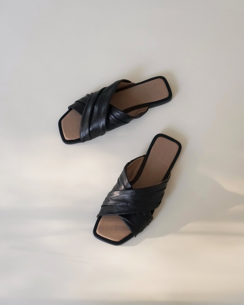 Black Flattered Gabriella Leather Shoes Sandals | NZXBR22564