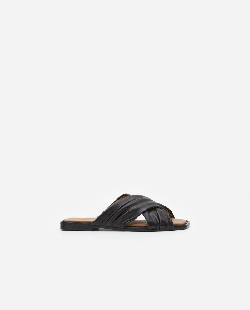 Black Flattered Gabriella Leather Shoes Sandals | NZXBR22564