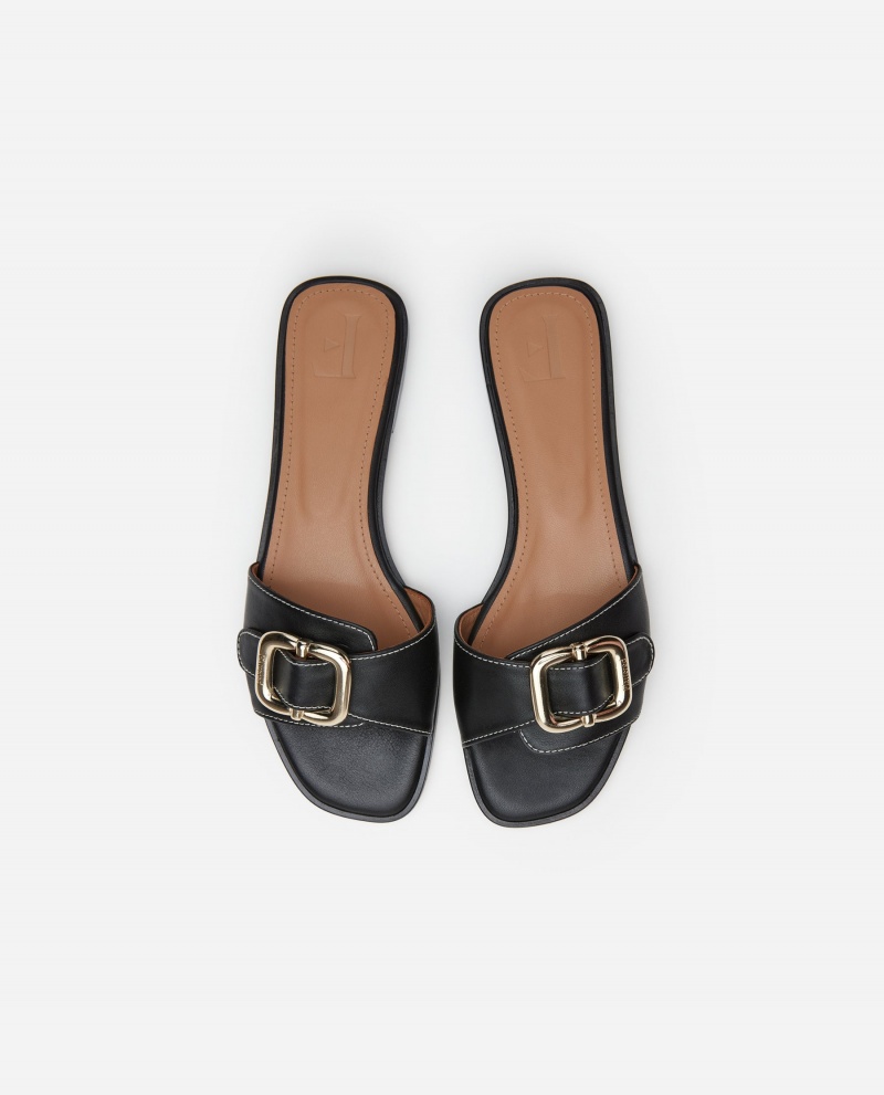 Black Flattered Mimi Leather Shoes Sandals | FNZUI40599