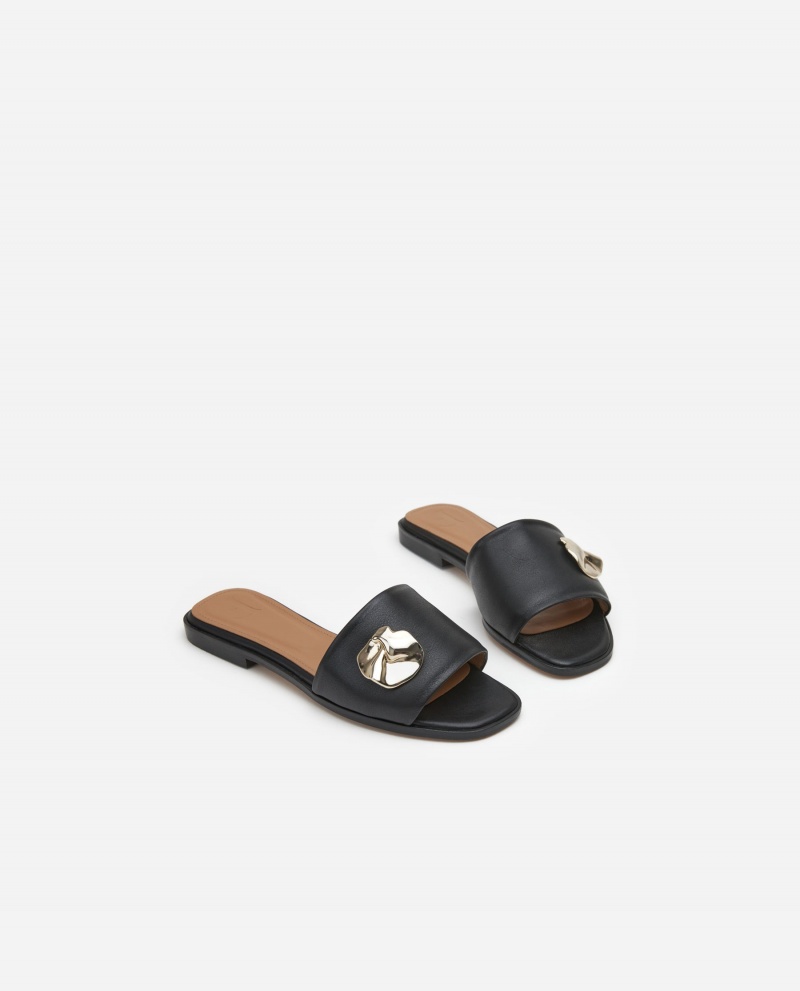 Black Flattered Mira Leather Shoes Sandals | NZDYB46649