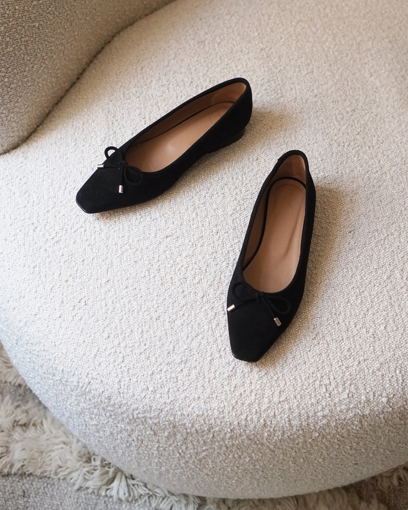 Black Flattered Monica Suede Shoes Ballet Flats | NZQCS30220