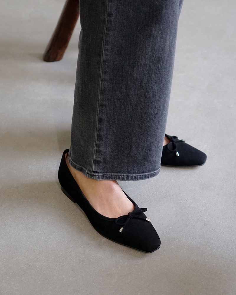 Black Flattered Monica Suede Shoes Ballet Flats | NZQCS30220