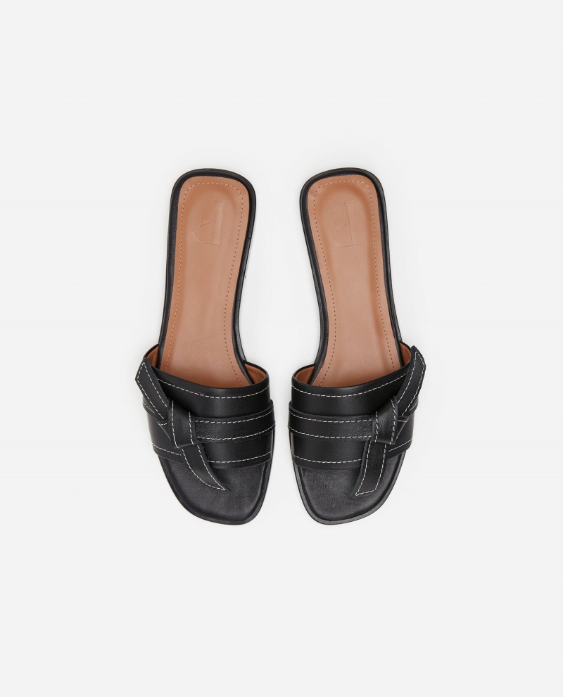 Black Flattered My Leather Shoes Sandals | NZJVR36442