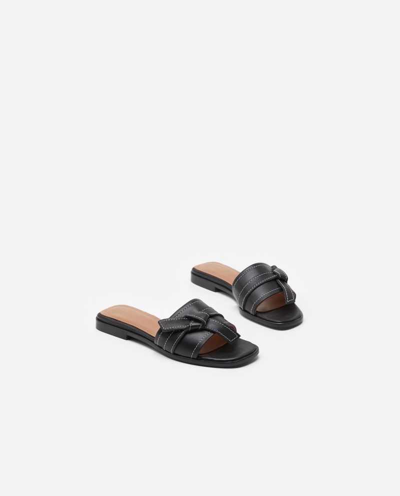 Black Flattered My Leather Shoes Sandals | NZJVR36442