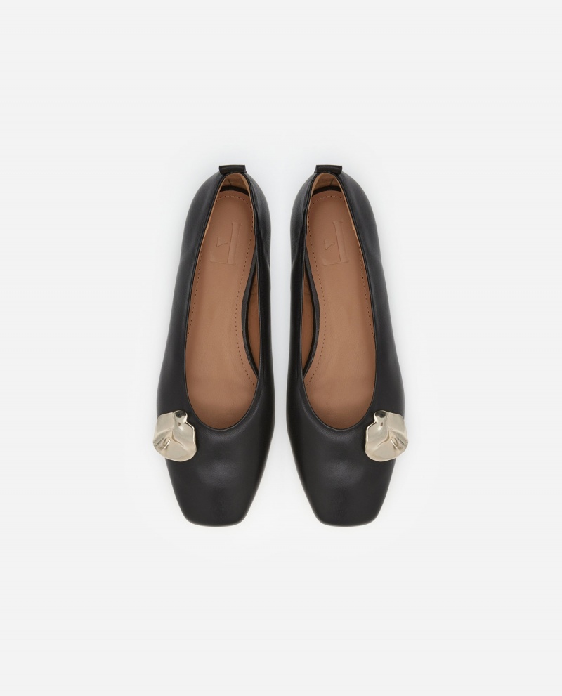 Black Flattered Natasha Leather Shoes Ballet Flats | QNZWA31300