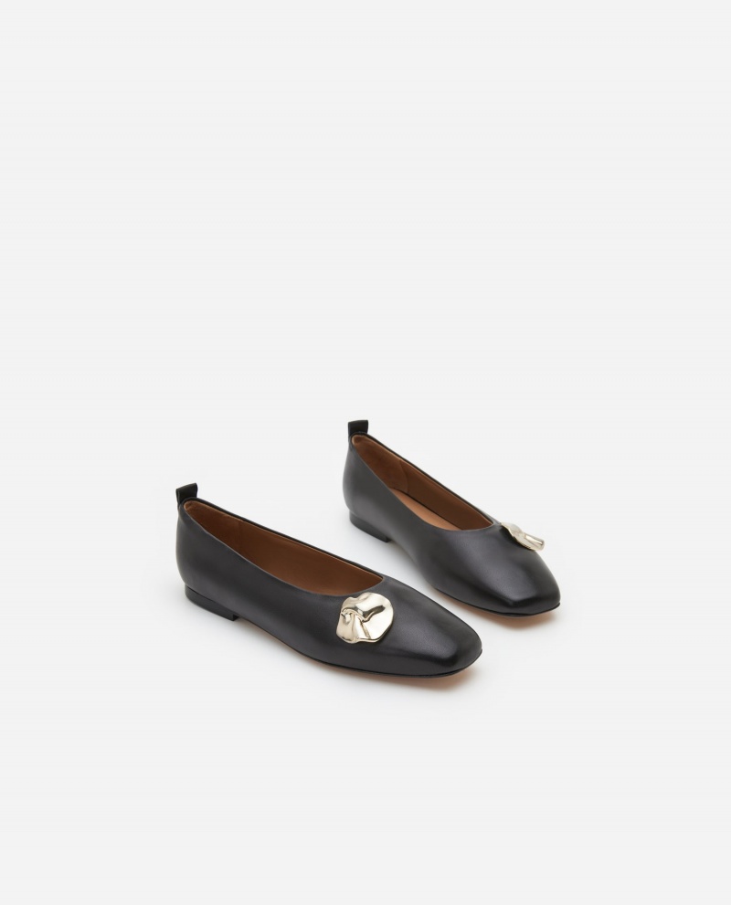 Black Flattered Natasha Leather Shoes Ballet Flats | QNZWA31300