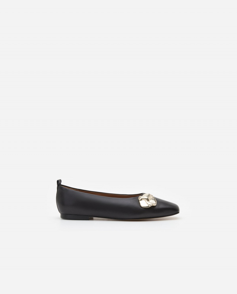 Black Flattered Natasha Leather Shoes Ballet Flats | QNZWA31300