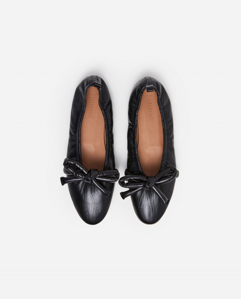 Black Flattered Polly Leather Shoes Ballet Flats | NZEAH15633