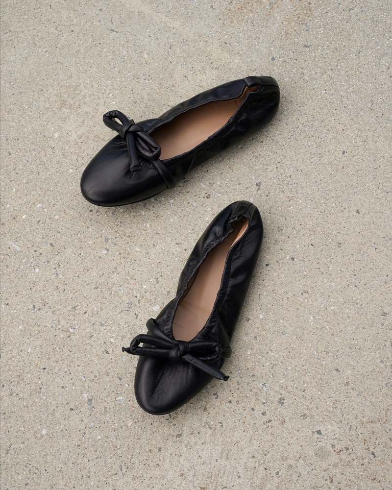 Black Flattered Polly Leather Shoes Ballet Flats | NZEAH15633