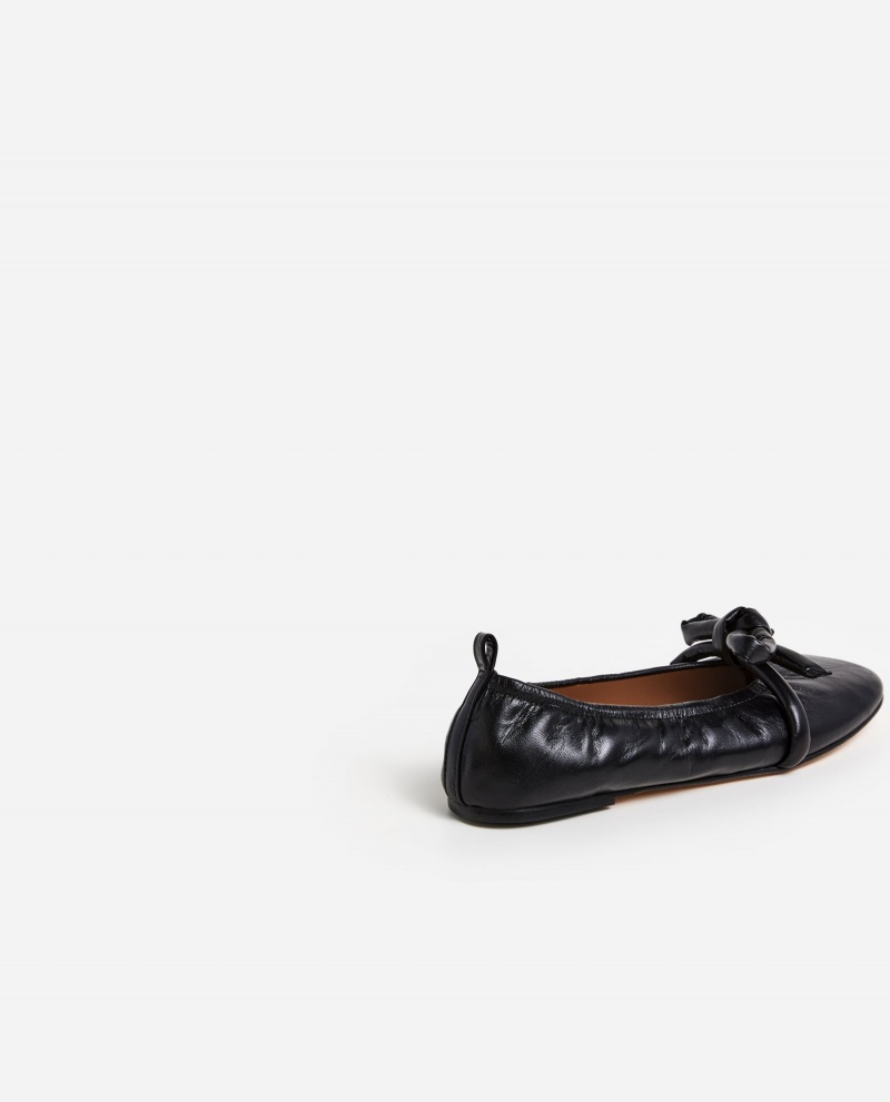 Black Flattered Polly Leather Shoes Ballet Flats | NZEAH15633