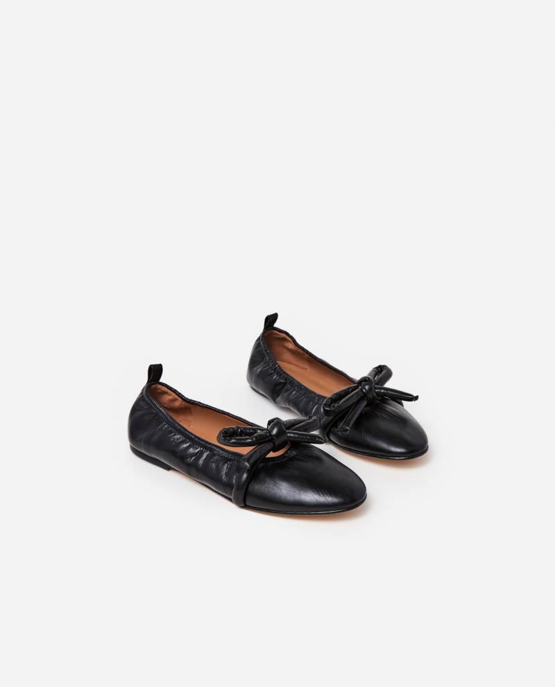 Black Flattered Polly Leather Shoes Ballet Flats | NZEAH15633