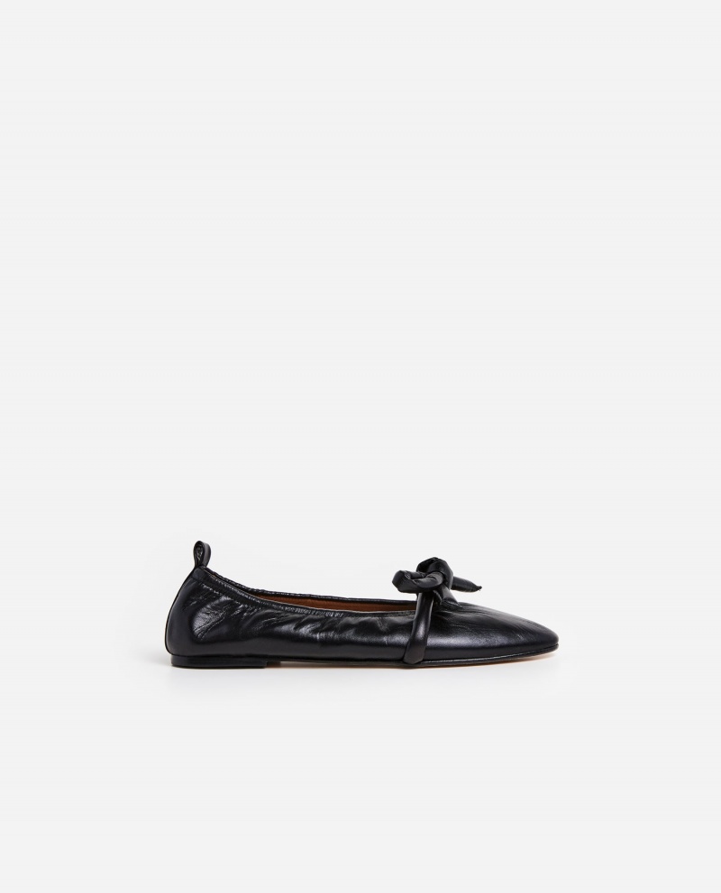 Black Flattered Polly Leather Shoes Ballet Flats | NZEAH15633