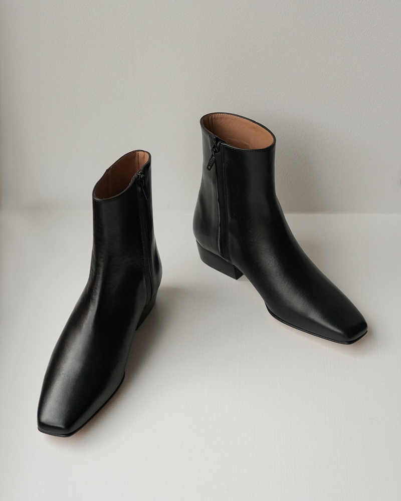 Black Flattered Rami Leather Shoes Boots | NZEAH80136