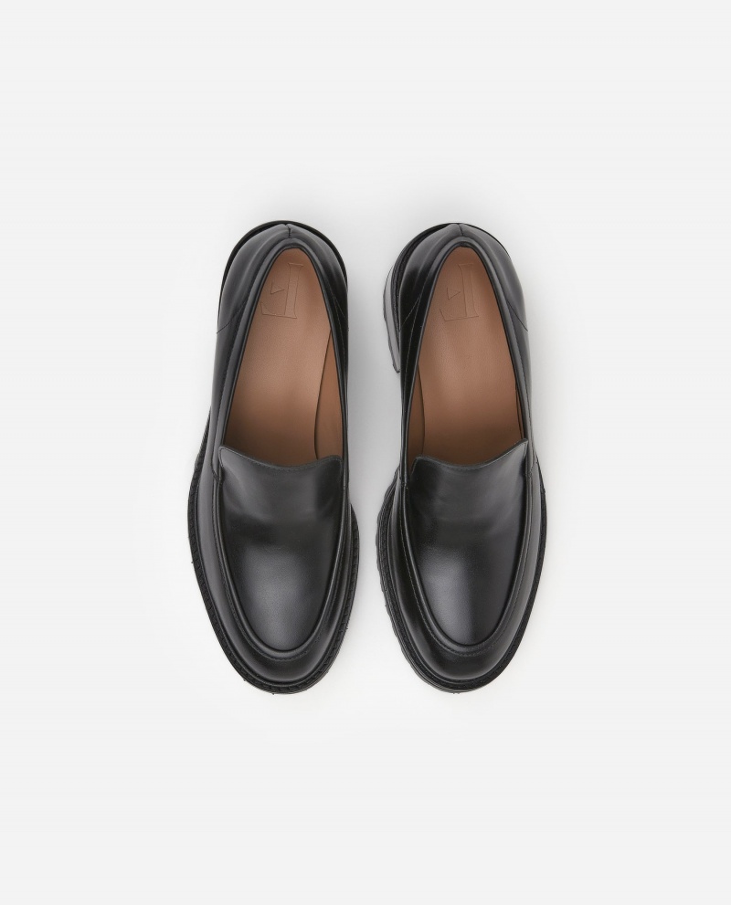 Black Flattered Saga Leather Shoes Loafers | ZNZMJ34278