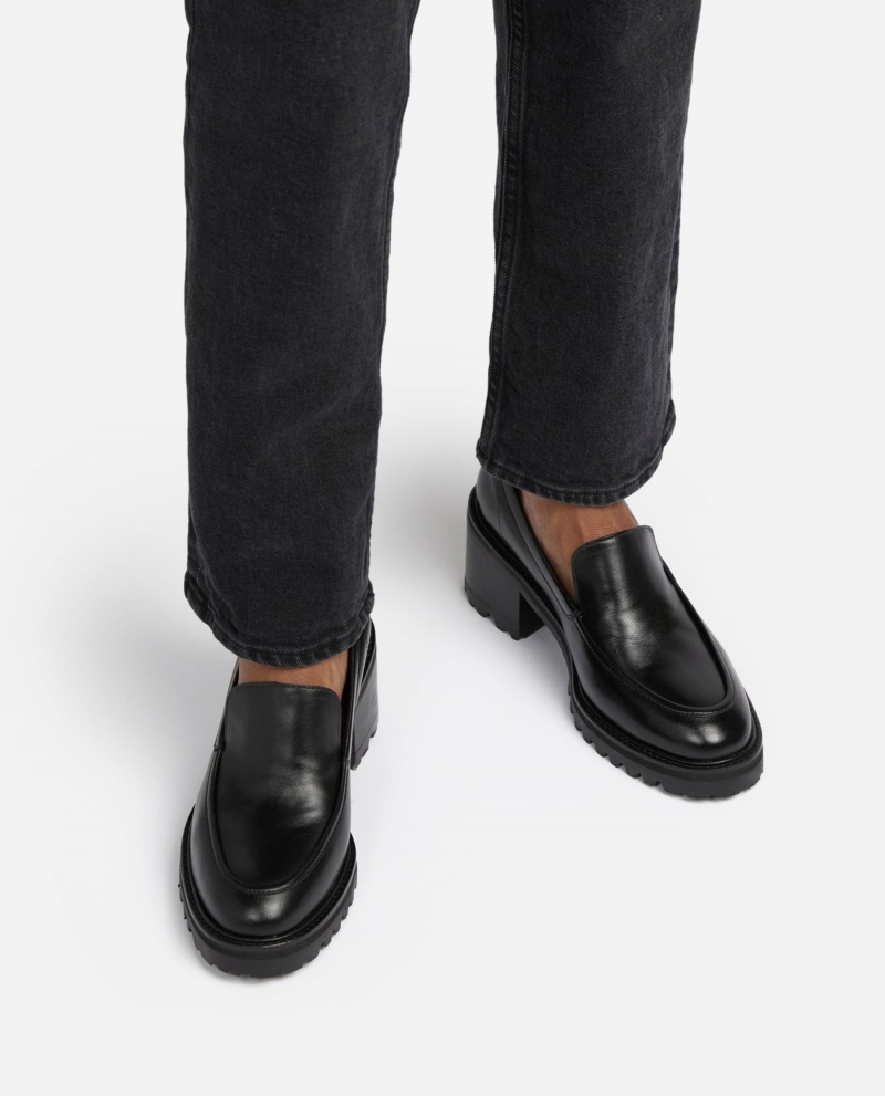 Black Flattered Saga Leather Shoes Loafers | ZNZMJ34278