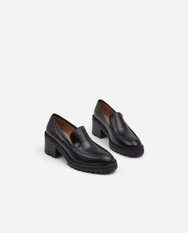 Black Flattered Saga Leather Shoes Loafers | ZNZMJ34278