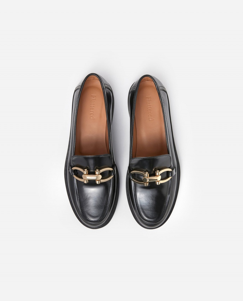 Black Flattered Samantha Leather Shoes Loafers | YNZVQ61202