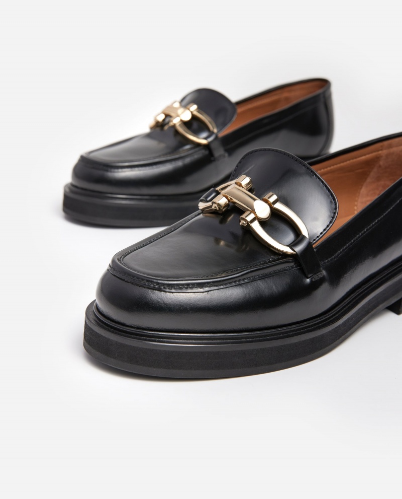 Black Flattered Samantha Leather Shoes Loafers | YNZVQ61202