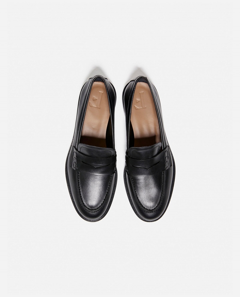 Black Flattered Sara Leather Shoes Loafers | ANZWC63939