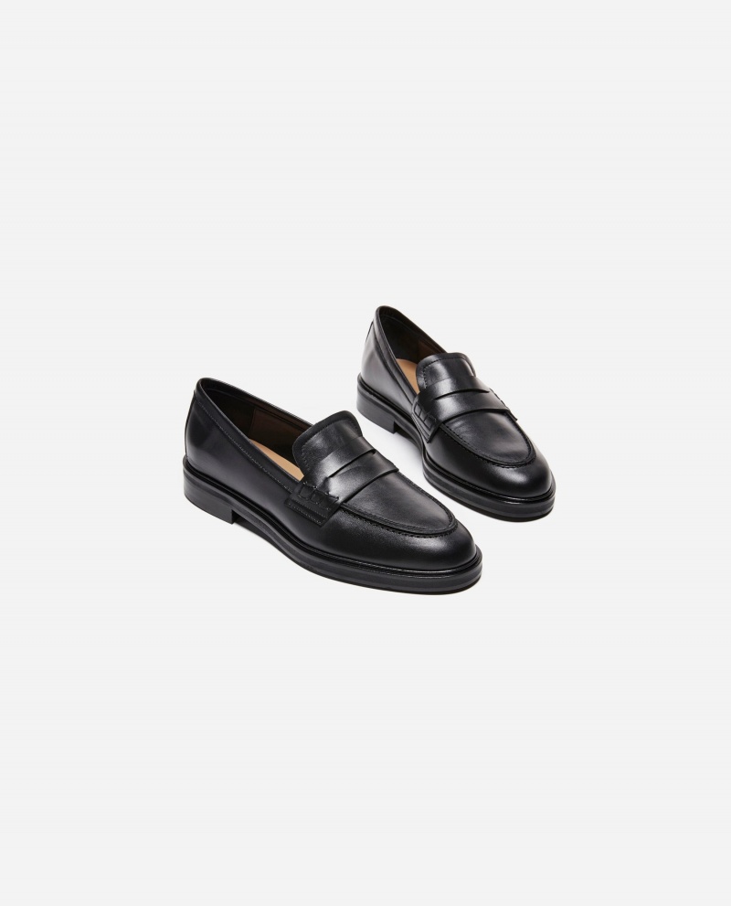 Black Flattered Sara Leather Shoes Loafers | ANZWC63939