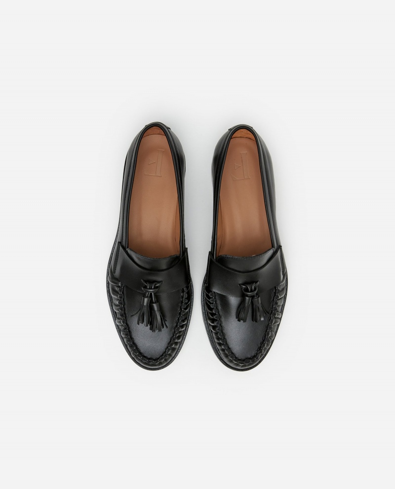 Black Flattered Sigrid Leather Shoes Loafers | MNZFT51265