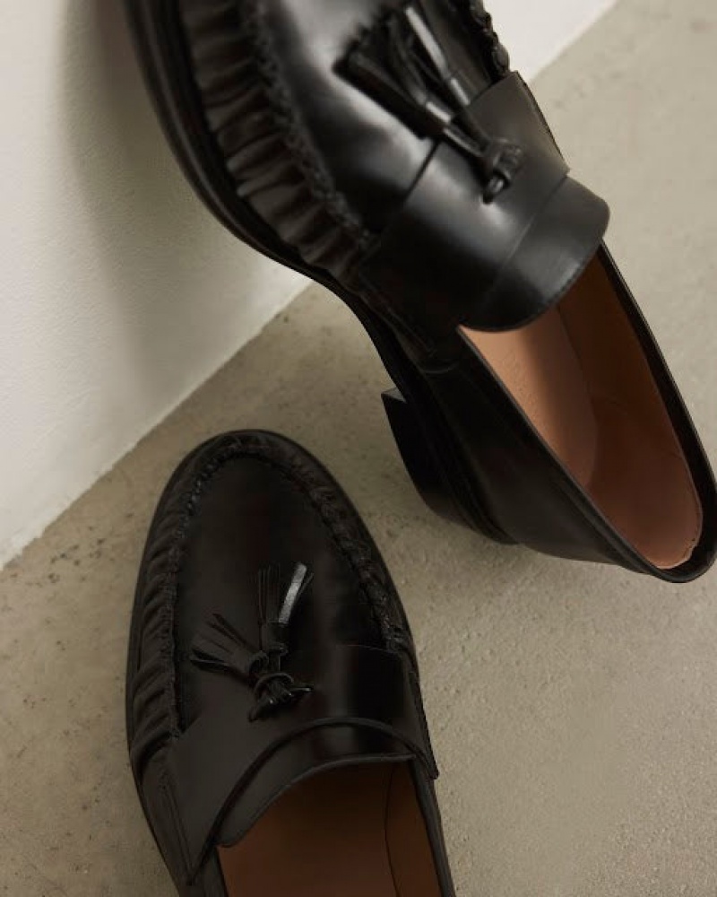 Black Flattered Sigrid Leather Shoes Loafers | MNZFT51265