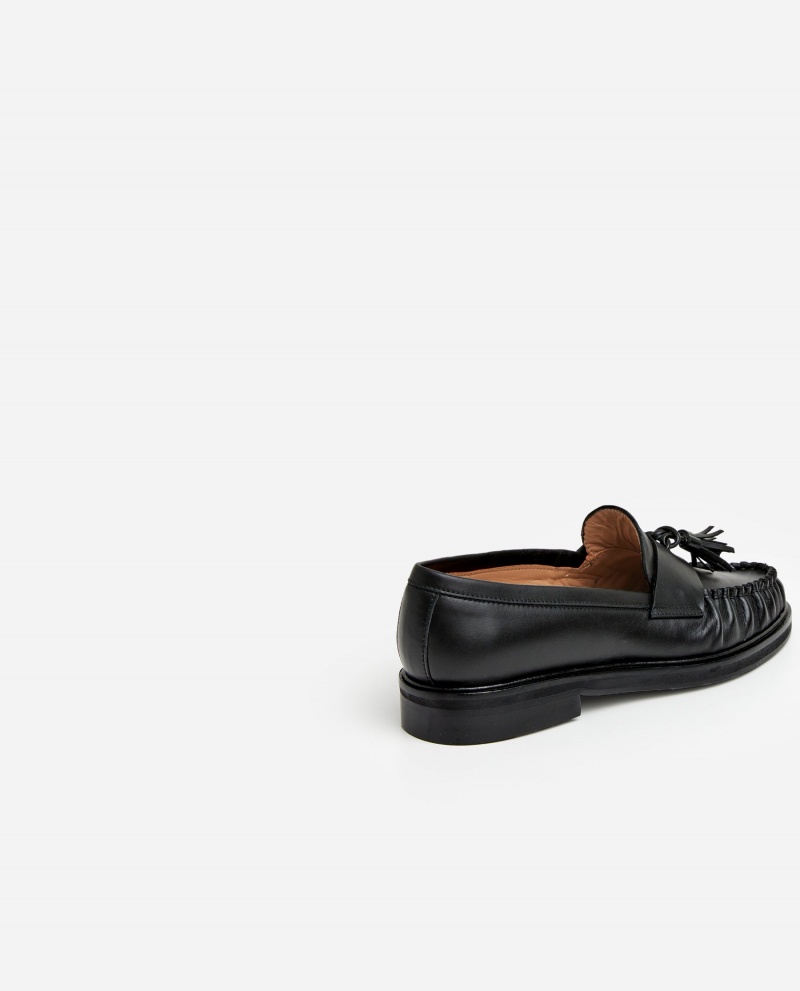 Black Flattered Sigrid Leather Shoes Loafers | MNZFT51265