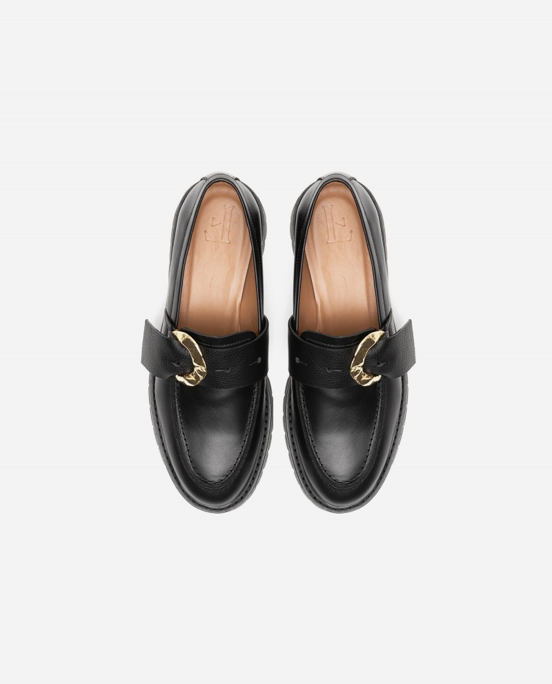 Black Flattered Stella Leather Shoes Loafers | FNZHY76231