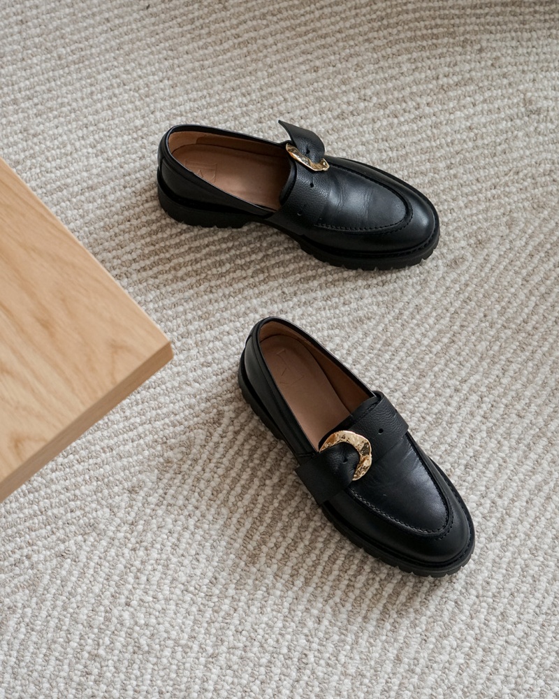 Black Flattered Stella Leather Shoes Loafers | FNZHY76231