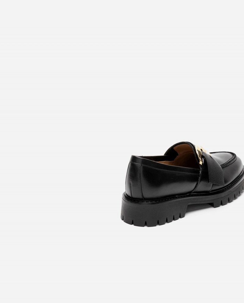 Black Flattered Stella Leather Shoes Loafers | FNZHY76231